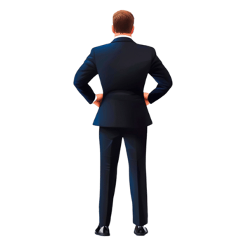 Confident Businessman Standing with Hands on Hips in Suit png