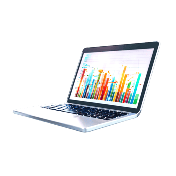 Modern Laptop Displaying Colorful Data Visualization and Analytics png