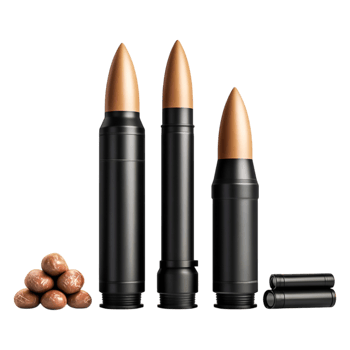 Artistic Arrangement of Bullets with Chocolate Coated Nuts on White png