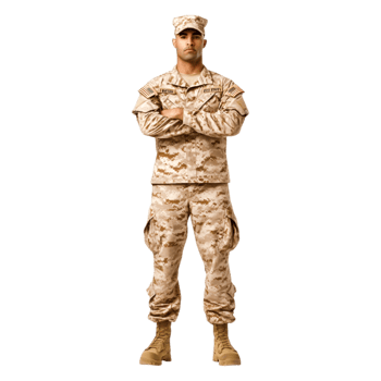 Male Soldier in Camouflage Uniform Standing Confidently Outdoors png