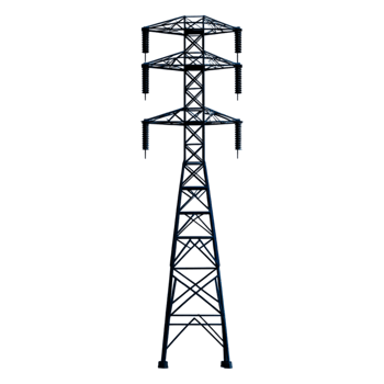 High Voltage Power Transmission Tower against Clear Sky Background png