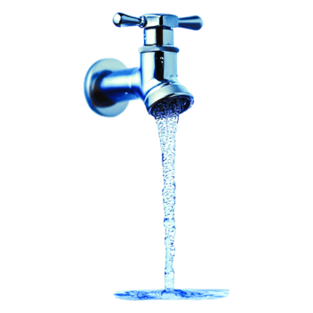 Glimmering Faucet with Flowing Water and Reflective Surface png