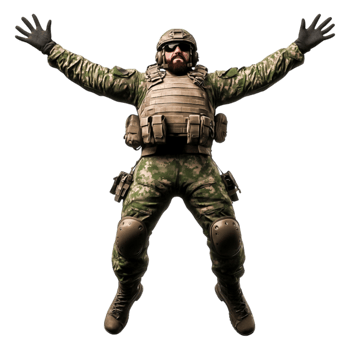 Soldier in Tactical Gear with Arms Outstretched for Dynamic Action png