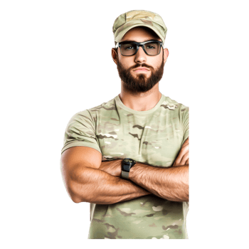 Confident Soldier in Military Uniform with Sunglasses and Cap png