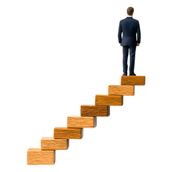 Businessman Climbing Wooden Steps Towards Career Advancement Goals png