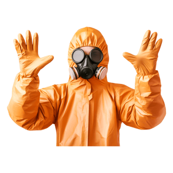 Person in Protective Suit with Gas Mask Against png