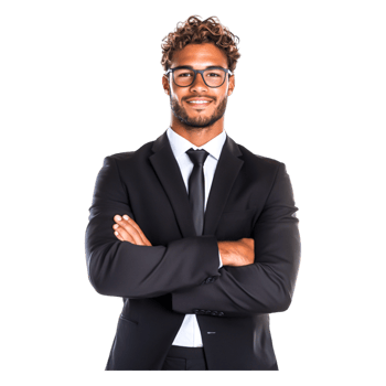 Confident Young Man in Business Suit with Arms Crossed Smiling png
