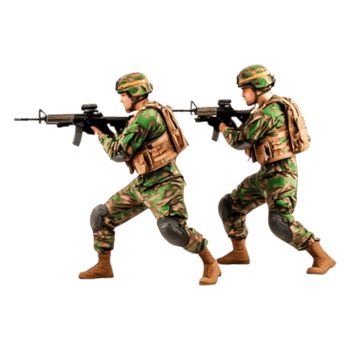 Soldiers in Camouflage Uniform Engaged in Tactical Action Pose png