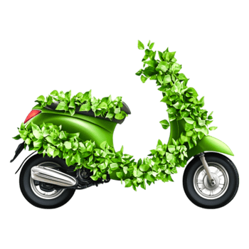 Eco-Friendly Scooter Surrounded by Lush Green Leaves Decoration png