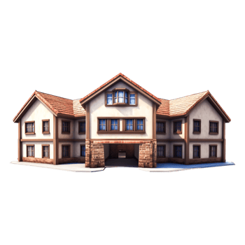 Charming Two-Story House with Unique Architectural Design Features png