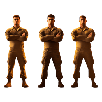 Three Confident Soldiers Standing with Arms Crossed in Uniform png