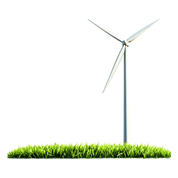 Wind Turbine on Green Grass Field Against Clear Blue Sky Background png