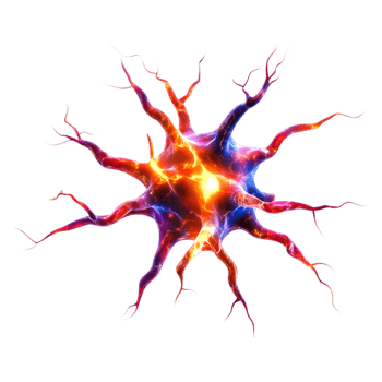 Colorful Abstract Neuron with Glowing Connections on Dark Background png