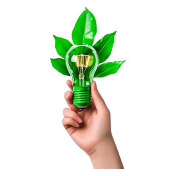 Hand Holding Green Light Bulb Surrounded by Fresh Green Leaves png