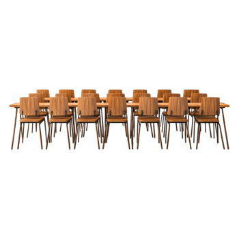 Wooden Chairs Arranged Around a Long Dining Table in Modern Setting png