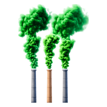 Green Smoke Emission from Industrial Smokestacks in Urban Environment png