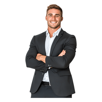 Confident Businessman in Suit with Arms Crossed Smiling at Camera png