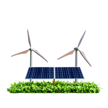 Renewable Energy Showcase with Solar Panels and Wind Turbines png