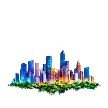 Colorful City Skyline with Modern Architecture and Vibrant Lights png