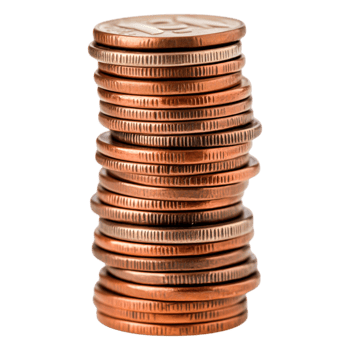 Stack of coins arranged in a neat pile against png