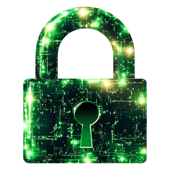 Green Digital Padlock with Circuit Patterns on Dark Background png