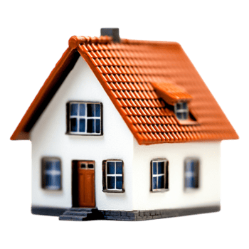 Miniature House Model with Orange Roof and White Walls on Display png