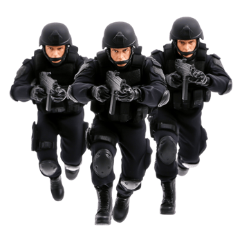 Tactical SWAT Team Action Figures in Dynamic Pose with Guns png
