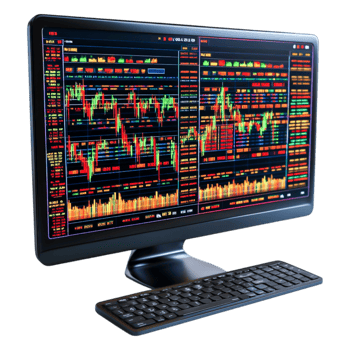 Stock Market Data Visualization on Computer Screen with Charts png