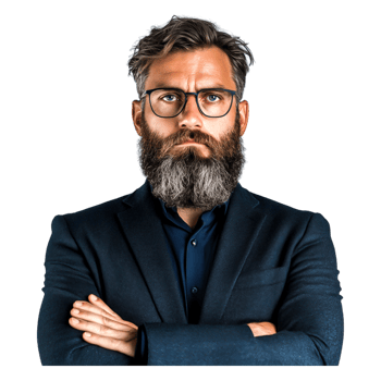 Confident Businessman with Beard and Glasses in Formal Attire png