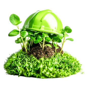 Green Helmet on Soil with Young Plants on Lush Grass Surface png