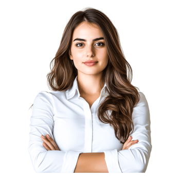 Confident Young Woman in White Shirt with Long Wavy Hair png