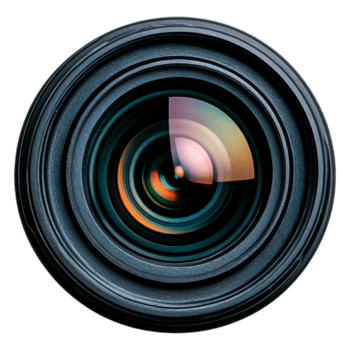 closeup View of a Professional Camera Lens with Colorful Reflections png