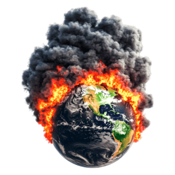 Earth Surrounded by Fiery Flames and Dark Smoke in Chaotic Scene png