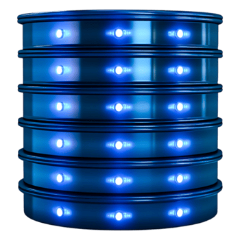 Stacked Blue Barrels with Illuminated Lights for Industrial Use png