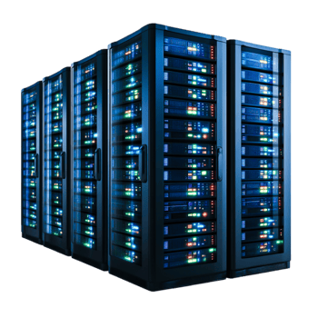 Modern Server Racks in Data Center with Colorful LED Lights png