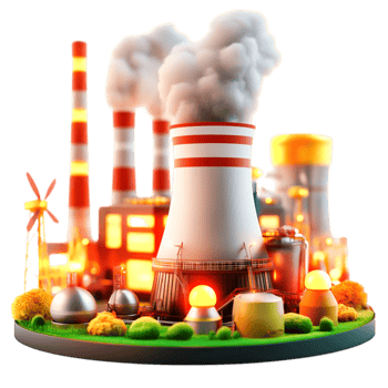 Industrial Power Plant with Emission Smoke and Renewable Energy Elements png