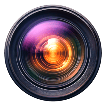 closeup View of a Camera Lens with Vibrant Color Reflection png