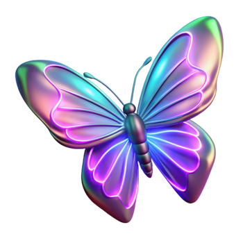 elegant modern Neon Butterfly 3D Render detailed png