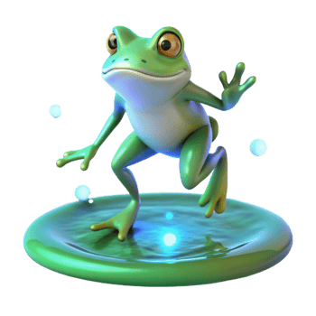 extraordinary vintage 3D Cartoon Frog on Lily Pad Illustration original png