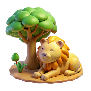 beautiful classic Cute Cartoon Lion 3D Render high resolution png