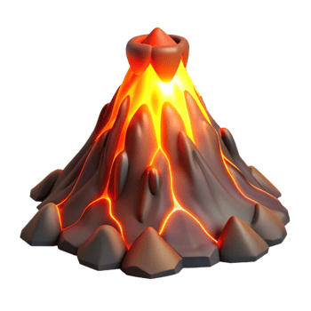 Glowing Lava Volcano 3D Render Cartoon Illustration Game Asset png
