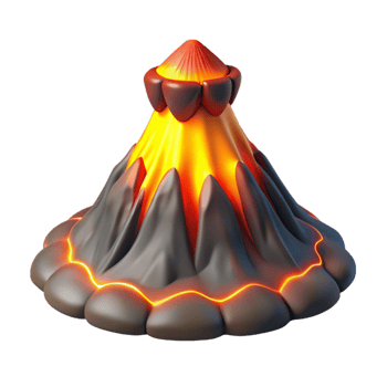 stunning minimalist Cartoon Volcano 3D Render high resolution png