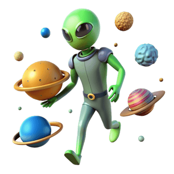 3D Cartoon Alien Running Through Space png