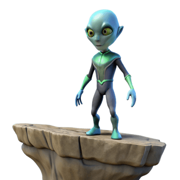 3D Render Cartoon Alien on Rock png