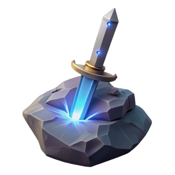 serene rustic Glowing Sword in Stone 3D Render original png