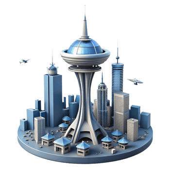 elegant contemporary Futuristic Cityscape 3D Illustration exclusive png