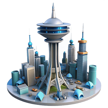 Futuristic Cityscape 3D Illustration Modern Towers and Urban Development png