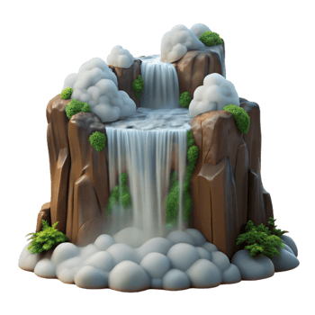 dramatic traditional Cartoon Waterfall 3D Render high quality png