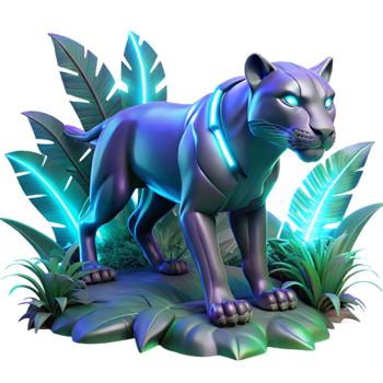 Cybernetic Panther in Tropical Setting Neon Jungle Cat png