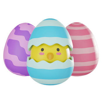 3D render, Group Easter Egg with Chicken In and Celebrations, Icon Illustration png